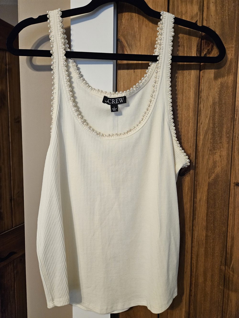 J. Crew Ivory Pearl-Trim Ribbed Tank